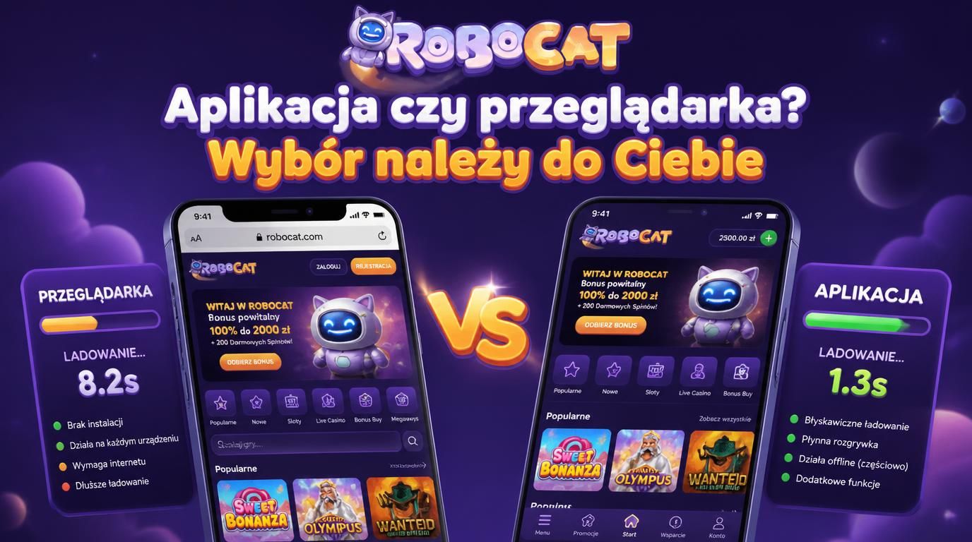 Telefon pokazujący przeglądarkę i aplikację RoboCat, dwa ekrany obok siebie