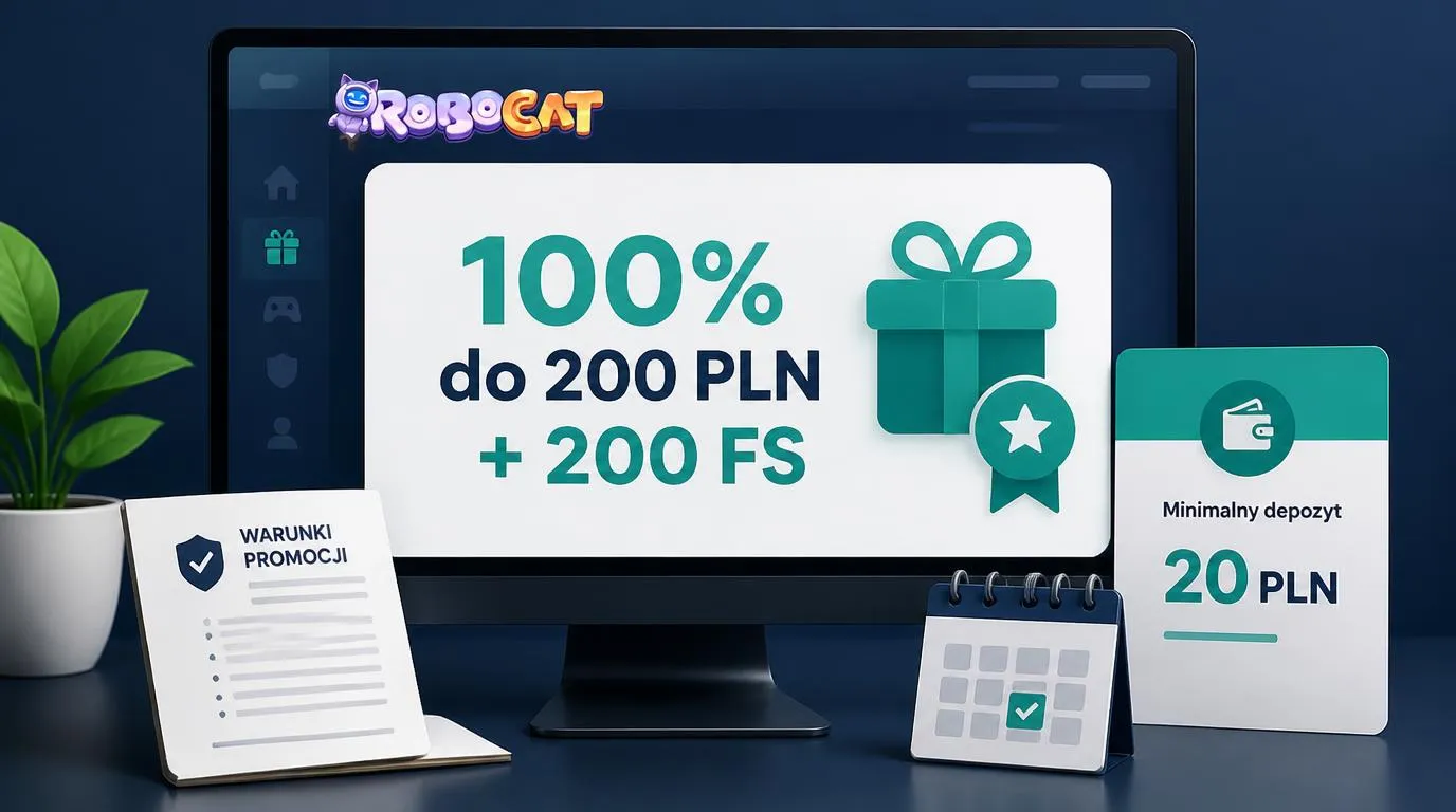 Panel oferty powitalnej 100% do 200 PLN i 200 FS obok informacji o minimalnym depozycie 20 PLN